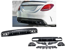 Carica l&#39;immagine nel visualizzatore di Gallery, AMG C63 S Edition 1 Rear Diffuser Insert Gloss Black &amp; Night Package Black Tailpipes Package