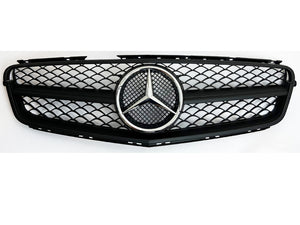 Mercedes C Class W204 C63 Style Grille Matt Black with Separate Top Frame Bar
