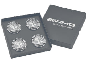 AMG Alloy Wheel Centre Caps in Silver and Black traditional design