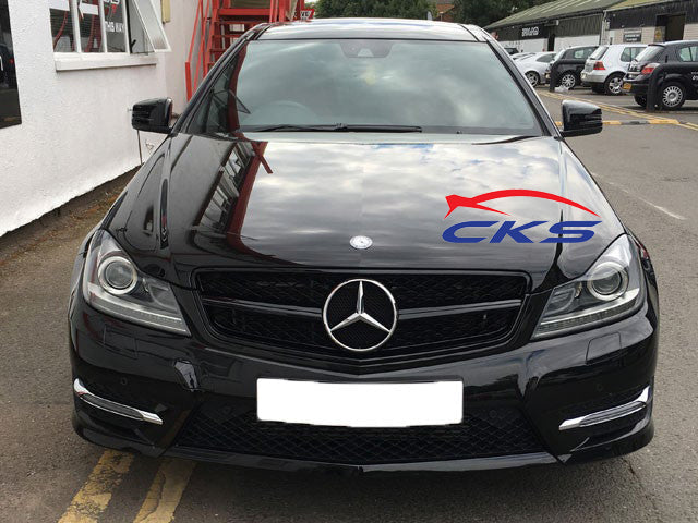 Mercedes C Class W204 C63 Style Grille Gloss Black with Separate Top Frame Bar