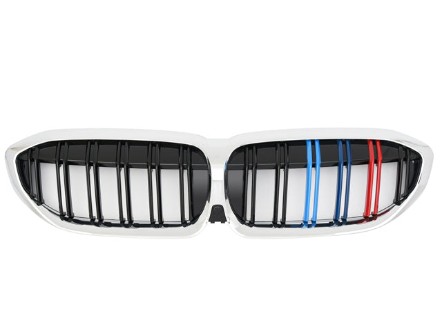 BMW 3 Series G20 G21 Twin Bar M Style Grill Grilles Chrome Frame & Tri Color 2019 - 2022