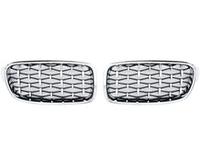 Carregar imagem no visualizador da galeria, BMW F30 F31 3 Series Kidney Grilles Gloss Black, Chrome Frame with Silver Diamond Grilles