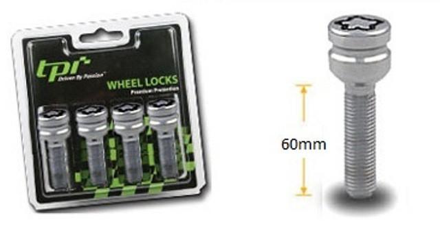 Set of 4 locking alloy wheel bolts M14 x 1.5 Ball seat 60mm Thread length